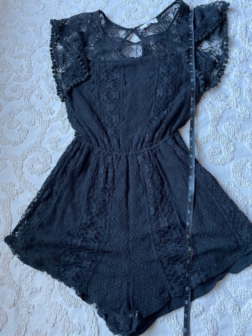 Black Lace Pom Pom rum Romper small - Picture 4 of 8